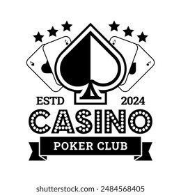 Retro casino and poker monochrome logo sign badge vector isolated. Vintage gambling and casino logo vector design. Vintage design element for casino and gambling in white background