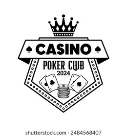 Retro casino and poker monochrome logo sign badge vector isolated. Vintage gambling and casino logo vector design. Vintage design element for casino and gambling in white background