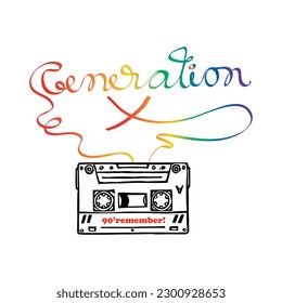 Retro-Kassette aus den 80 und 90er Jahren, Generationen x, Grafikdesign Print-T-Shirts Mode, Illustration, Vektorgrafik, Poster, Karte, Aufkleber, Becher