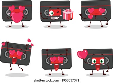 Retro cassette cartoon character with love cute emoticon