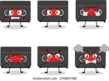 Retro cassette cartoon character with various angry expressions