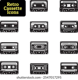 Iconos retro del casete, diseño del Arte vectorial