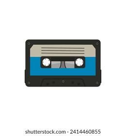  Retro cassette. Isolated musical device. 90s style. Vector. Nostalgia for the 90s. Vector illustration on white. Front faced.