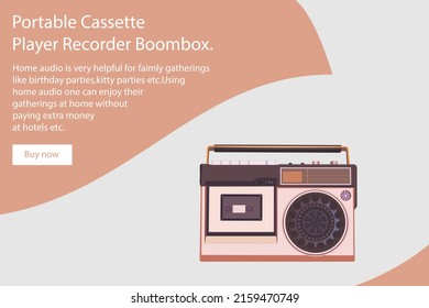 Retro cassette logo design illustration. Retro icons portable stereo cassette recorder poster, flyer design.