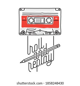 Diseño de camisetas de arte de arte de arte de la reproducción de música de cassette