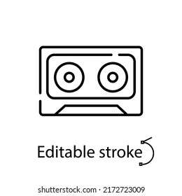 Retro cassette outline icon. Music item for audio recorder. Pop art style. Electronics store. Customizable linear contour symbols collection. Editable stroke. Isolated vector stock illustration