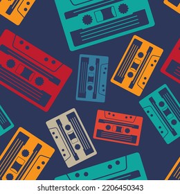 Retro cassette pattern seamless. Tape cassette background