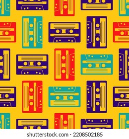 Retro cassette pattern seamless. Tape cassette background