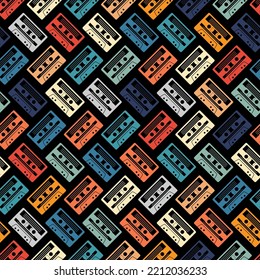 Retro cassette pattern seamless. Tape cassette background