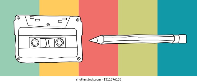 retro cassette pencil vector