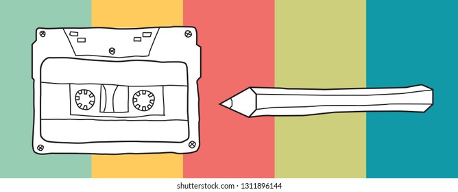 retro cassette pencil vector