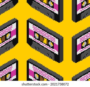 Patrón de arte de píxeles de cinta retro. Casete Boombox fondo de 8 bits