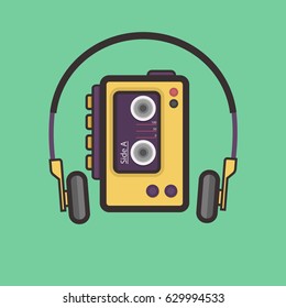 Retro Cassette Player Flat Style Vector Icon. Easy Scalable Vintage Music Player from 80s.