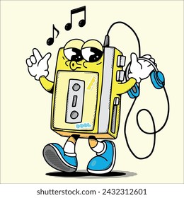 Retro Cassette Player Groovy Mascot Character