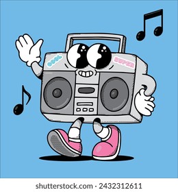 Retro Cassette Player Groovy Mascot Character