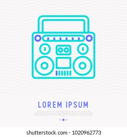 Retro cassette player thin line icon. Modern vector iilustration of music equipment.