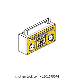 Retro cassette player. Vector line, 3d stroke isometric, color web icon, new flat style. Creative illustration design, abstract idea for infographics.