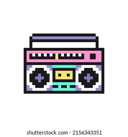 Grabador de cassette retro o boombox. icono vectorial en el estilo de arte de píxeles aislado en el fondo blanco