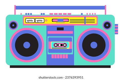 Retro cassette recorder. Cassette player. Music box. 90s style boombox vector. Nostalgia for the 90s. 1990s technology. Vector illustration on white background.