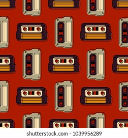 Retro cassette regular seamless pattern. Authentic design for digital and print media.