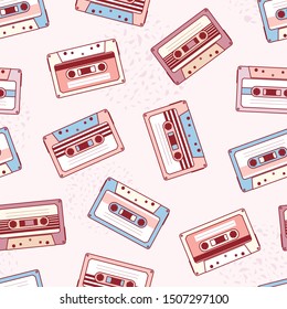 Retro Cassette Seamless Pattern Vector Illustration