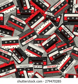 Retro Cassette seamless vector pattern 