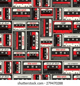 Retro Cassette seamless vector pattern 