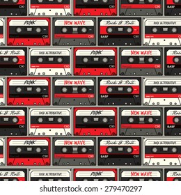 Retro Cassette seamless vector pattern 