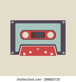 Retro cassette tape. Audio tape cassette 90s. Vector flat illustration. 