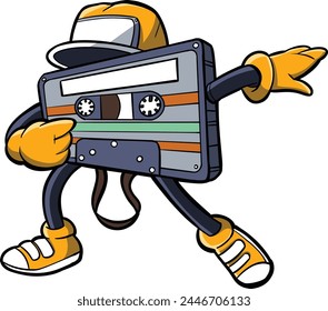 Retro Cassette Tape Cartoon Character Dabbing dance