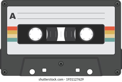 Retro Cassette Tape Color Isolated Vector Illustration