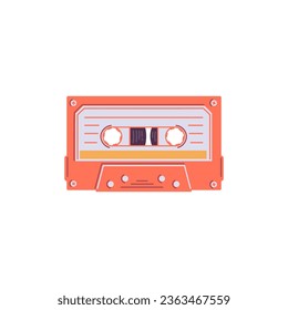 Retro cassette tape, flat vector illustration isolated on white background. Vintage mixtape, symbol of 80s and 90s. Compact cassette drawing.