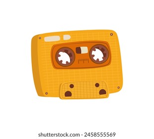 Retro cassette tape flat vector illustration isolated on white, music and audio nostalgia concept.