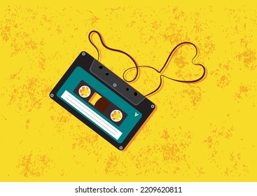 Retro cassette tape isolated on yellow background