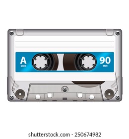 Retro cassette tape isolated on white photo-realistic vector illustration