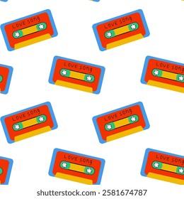 Retro Cassette Tape Pattern Design Featuring a Colorful Array of Audio Icons and Styles