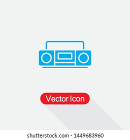 Retro Cassette Tape Recorder Icon, Boombox Icon, Portable Sound System Symbol Vector Illustration Eps10