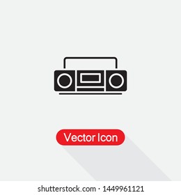 Retro Cassette Tape Recorder Icon, Boombox Icon, Portable Sound System Symbol Vector Illustration Eps10