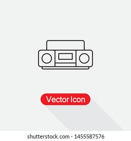 Retro Cassette Tape Recorder Icon, Boombox Icon, Portable Sound System Symbol Vector Illustration Eps10