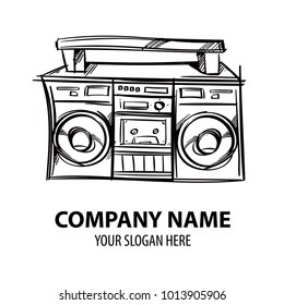 Retro cassette tape recorder. Outline vector illustration isolated on white background.