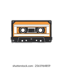 Retro Cassette Tape Vector Illustration with Orange and Black Design for Music and Vintage Themes