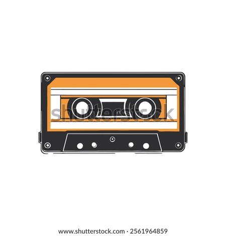 Retro Cassette Tape Vector Illustration with Orange and Black Design for Music and Vintage Themes