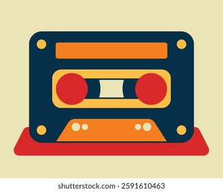 Retro cassette tape vector in vintage style. Classic analog audio design for music, nostalgia, and digital art. Perfect for posters, backgrounds, and icons