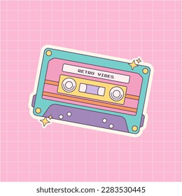 Retro cassette in trendy y2k style. Music vintage tape. Nostalgia for 1990s-2000s.Vector illustration
