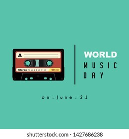 Retro Cassette vector design with text world music day