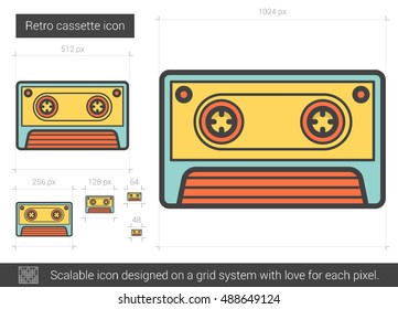 Retro cassette vector line icon isolated on white background. Retro cassette line icon for infographic, website or app. Scalable icon designed on a grid system.