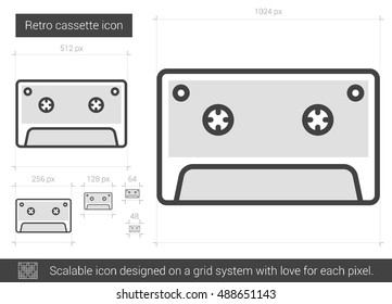Retro cassette vector line icon isolated on white background. Retro cassette line icon for infographic, website or app. Scalable icon designed on a grid system.