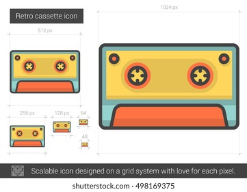 Retro cassette vector line icon isolated on white background. Retro cassette line icon for infographic, website or app. Scalable icon designed on a grid system.