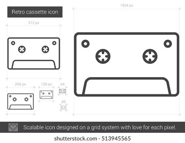 Retro cassette vector line icon isolated on white background. Retro cassette line icon for infographic, website or app. Scalable icon designed on a grid system.