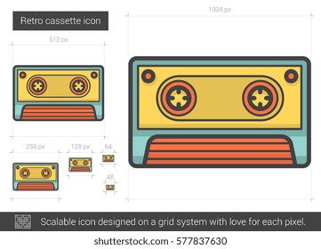 Retro cassette vector line icon isolated on white background. Retro cassette line icon for infographic, website or app. Scalable icon designed on a grid system.